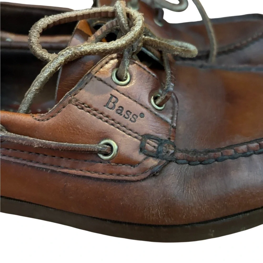 Bass Mens Brown Leather Boat Shoes Moc Toe Deck Shoes Casual Classic 8.5